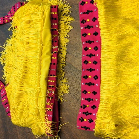 Weissman Yellow and Pink Fringe Dance Costume Adult Medium - Picture 4 of 8